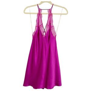 Victoria’s Secret Purple Pink Lace Halter Satin Lingerie Nighty Sleep Slip M